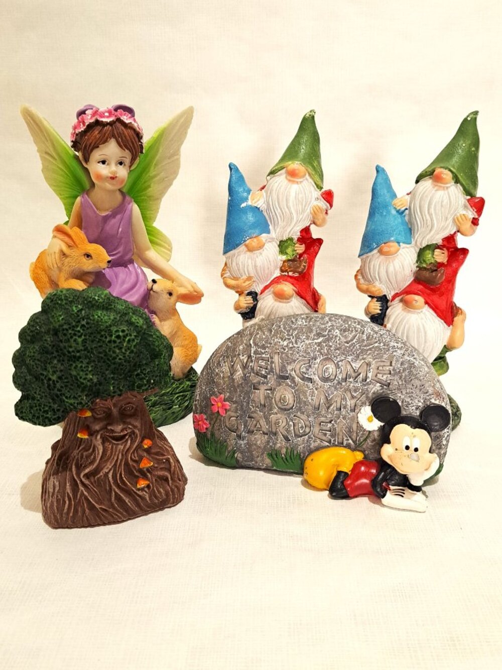 Garden Gnomes 5 pieces Fairy Mickey Mouse Tree Elves Figurines Statues Whimsical